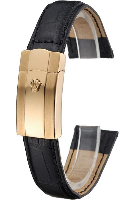 rolex black leather with gold clasp bracelet